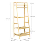 Appendiabiti in Legno di Bambù da Terra con Ripiani, 70x42x164cm, Colore Legno - immagine 3