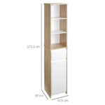 Scaffale Bagno Salvaspazio in Legno, Mobiletto a Colonna con Ripiani, Armadietto e Cassetto, Bianco, 32,6x30x171,2cm - immagine 3