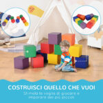 Set 12 Cubi Giocattolo Morbidi per Bambini 12-36 Mesi, Blocchi Schiuma per Bambini, Costruzioni Morbide in PU ed EPE, 20x20x20 cm, Multicolore - immagine 5