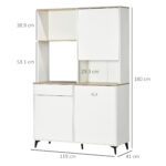 Dispensa Cucina in Truciolato e MDF con Ripiani Aperti, Armadietti e Cassetto, 119x41x180 cm, Bianco - immagine 3