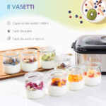 Yogurtiera Elettrica 25W con 8 Vasetti Inclusi, Timer 1-48 Ore e Temperatura Regolabile 20-50°C, 36x18,8x14cm, Argento - immagine 4
