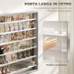 Bacheca Portaoggetti a 5 Ripiani Regolabili in Legno con Ante in Vetro, 80x9,5x83 cm, Bianco e Grigio - immagine 5