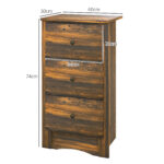 Comodino con 3 Cassetti dallo stile Rustico in Legno, 40x30x74 cm, Marrone - immagine 3