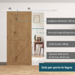 Kit per Porta Scorrevole con Binario 183cm, Rotelle e Minuteria Inclusa, Bianco - immagine 4