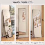 Specchio da Terra Moderno a Figura Intera, Design Autoportante o da Parete, 40x150 cm, Nero - immagine 6