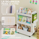 Libreria per Bambini 3-8 Anni a Due Lati, Scaffale Portagiochi con Ruote e Lavagna Nera, Bianco - immagine 7