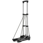 Carrello Portapacchi Pieghevole da 40 kg con 2 Cinghie, Maniglia Telescopica, Alluminio e Plastica, Nero