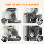 Albero per Gatti Alto 140 cm con 2 Casette, Lettino e Amaca per 2-3 Gatti, Rivestimento Peluche, Grigio - immagine 8
