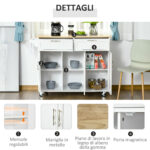 Carrello da Cucina Multiuso in Legno con 2 Cassetti, 3 Antine e 4 Ruote 121x46x91cm - Bianco - immagine 5