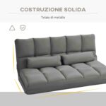 Divano da Terra 2 in 1 con Schienale Reclinabile su 7 Livelli e Cuscini, 130x73x60 cm, Grigio Carbone - immagine 7