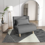 Poltrona Letto 3 in 1 con Schienale Reclinabile su 6 Posizioni in Tessuto, 94x78x80 cm, Grigio - immagine 2