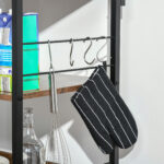 Mobiletto per Microonde a 4 Ripiani e 4 Ganci, Mobile Cucina in Acciaio e Legno 60x40x125cm, Marrone Rustico - immagine 8