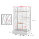 Gabbia per Uccelli con Vassoio Estraibile e Posatoi, Voliera per Pappagalli, 61x36,5x98 cm, Bianco - immagine 3