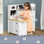 Cucina Giocattolo in Legno per Bambini 3-6 Anni con 14 Accessori, Forno e Lavandino, 82x65x87 cm, Bianco - immagine 7