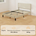 Struttura Letto 140x2 cm con Testiera Imbottita Regolabile in Altezza e Doghe, Velluto a Coste, Grigio - immagine 3