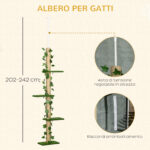 Albero Tiragraffi per Gatti a Soffitto Alto 202-242 cm Regolabile con Asta di Tensione, Verde - immagine 5
