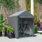 Capanno Attrezzi anti UV con Ingresso a Zip, in Acciaio Zincato e Tessuto PE,120x179x165 cm, Grigio Scuro - immagine 7