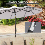 Ombrellone da Giardino Doppio Inclinabile con Apertura a Manovella, 295x152x222cm, Bianco - immagine 4