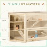 Casetta per Criceti in Legno a 3 Livelli con Tetto Apribile e Parete Trasparente, 115x60x55cm - immagine 5