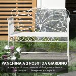 Panchina da Esterno a 2 Posti , Panchina Biposto da Giardino Stile Romantico Ferro 111 x 50 x 98cm Bianco - immagine 4