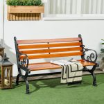 Panchina da Giardino 2 Posti in Alluminio e Legno a Doghe con Braccioli, 120x64x79cm, Teak - immagine 2