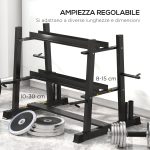 Rastrelliera per Manubri in Acciaio con 4 Aste Regolabili per Pesi e Kettlebell, 131x75x80 cm, Nero - immagine 5