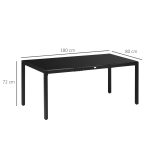 Tavolo da Giardino Rettangolare per 8 Persone in Alluminio e Vetro, 180x80x72cm, Nero - immagine 3