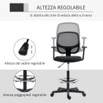 Sedia da Ufficio ad Altezza Regolabile con Braccioli, Rotelle e Seduta Imbottita, 60x56x110-132 cm, Nera - immagine 4