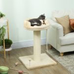 Albero Tiragraffi per Gatti con Lettino e Pallina in Peluche e Palo in Sisal 55x55x83cm Beige - immagine 2