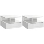 Set da 2 Comodini Moderni Sospesi con Cassetto e Mensola in Legno 35x32x22.5cm, Bianco Lucido
