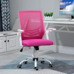 Sedia da Ufficio Ergonomica con Supporto Lombare, Braccioli Pieghevoli, Sedia da Scrivania Girevole in Rete Traspirante con Schienale Reclinabile e Altezza Regolabile, Capacità 120kg, Rosa - immagine 2