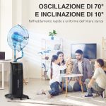Ventilatore Nebulizzatore con Telecomando da 5m, Timer 12h e Oscillazione 70°, 3 Velocità, 3 Funzioni e Antizanzare, Tanica 3.1L, 90W, Ф44.5x135cm Nero - immagine 7