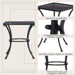 Tavolino da Giardino Quadrato in Acciaio con Piano Traforato, 45x45x50 cm, Nero - immagine 5