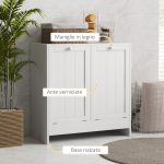 Mobile Portabiancheria con 2 Scomparti a Ribalta in Legno, 66x33x68cm, Bianco - immagine 5
