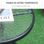 Tavolino da Giardino Rotondo con Ripiano in Vetro e Struttura in Metallo, Φ50x55cm, Nero - immagine 4