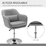 Sedia Girevole a 360° ad Altezza Regolabile, con Cuscino, Supporto Lombare e Bracciolo, 60x60x79-91 cm, Grigio - immagine 4