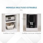 Scrivania per Computer Compatta, Scrivania PC Fisso in Legno Bianco con Ripiano Tastiera Estraibile e Mensole 104x48x95.5cm - immagine 4