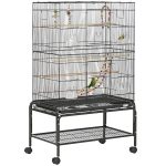 Gabbia per Uccelli in Acciaio con Posatoi, Giochi, Contenitori per Cibo e Vassoio, 79x49x133 cm, Nero