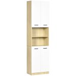 Mobile Bagno in Truciolato Bianco con 2 Armadietti con Ante e 2 Ripiani Aperti, 53x33.5x195.7 cm