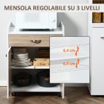 Carrello da Cucina Portavivande per Microonde con 4 Ruote, in Legno, 60x40x77cm - Rovere - immagine 5