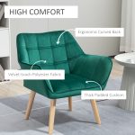 Poltroncina Stile Nordico in Legno ed Effetto Velluto Verde per Soggiorno o Ufficio, 67x61.5x71cm - immagine 4