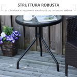 Tavolino da Giardino Rotondo con Ripiano in Vetro e Struttura in Metallo, Φ50x55cm, Nero - immagine 5