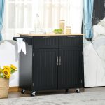 Carrello da Cucina Multiuso in Legno con 2 Cassetti, Armadietto e 4 Ruote, 104x46x91cm, Nero - immagine 2
