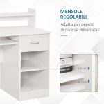 Scrivania per Computer Compatta, Scrivania PC Fisso in Legno Bianco con Ripiano Tastiera Estraibile e Mensole 104x48x95.5cm - immagine 6