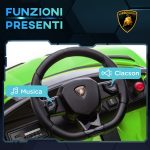 Macchina Elettrica per Bambini a 12V Licenza Lamborghini con Clacson e Telecomando, 107.5x63x42 cm, Verde - immagine 7