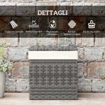 Cesta Contenitore da Giardino e Casa in Rattan con Tessuto Interno, 57x34x62cm, Grigio - immagine 4