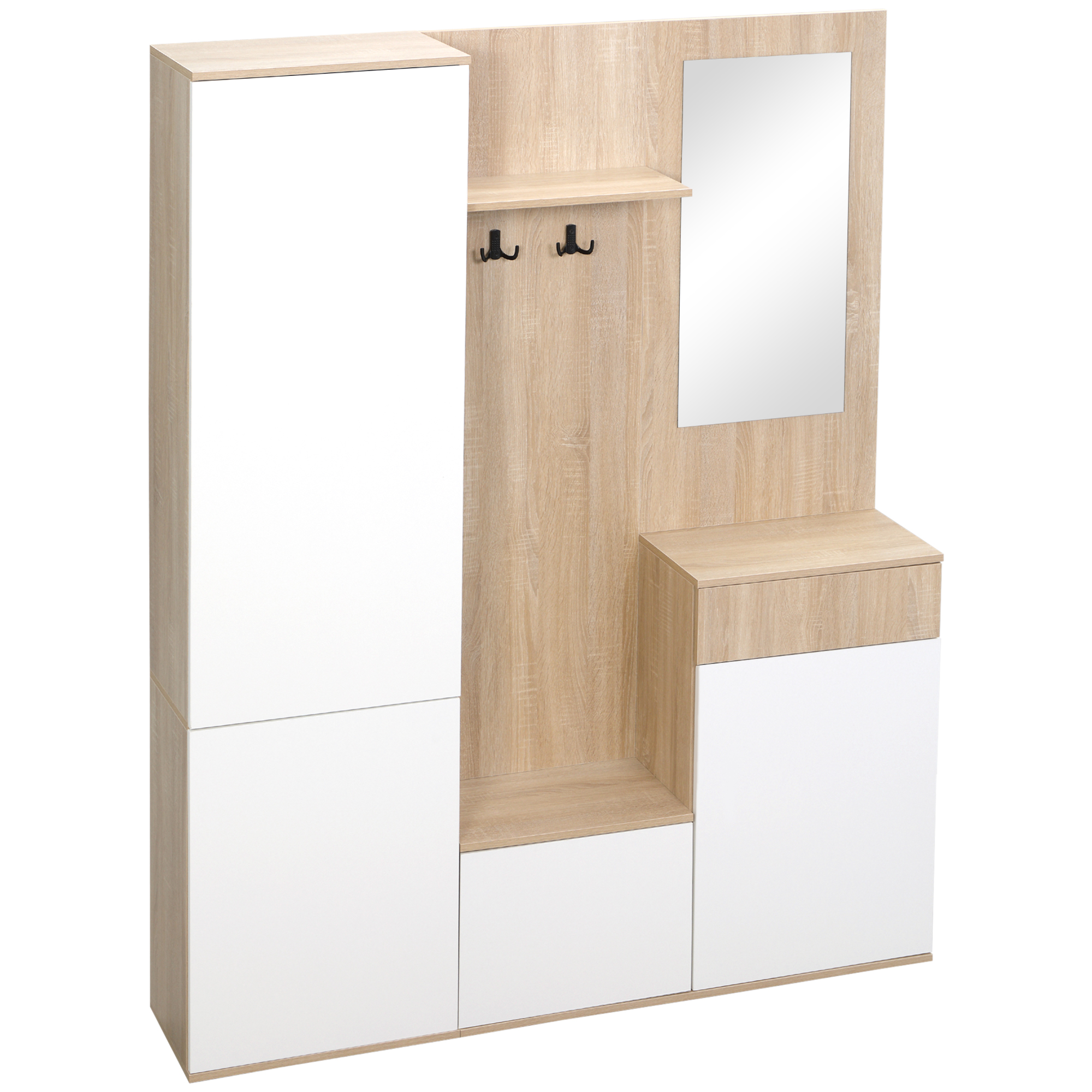 5ZGa66199749fc2c0.jpg Mobile da Ingresso 4 in 1 in Truciolato con Specchio, Ganci e Ripiani Regolabili Interni, 145x29x184 cm - immagine 1