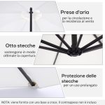 Ombrellone da Esterni 3x2.5 m con Manovella, in Acciaio e Poliestere Anti-UV, Crema - immagine 5