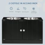 Ciotola per Cani Rialzata con Vano Contenitore, 2 Ciotole in Acciaio Inox Rimovibili, 60x30x35.5cm, Nero - immagine 4