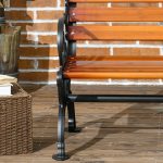 Panchina da Giardino 2 Posti in Alluminio e Legno a Doghe con Braccioli, 120x64x79cm, Teak - immagine 7
